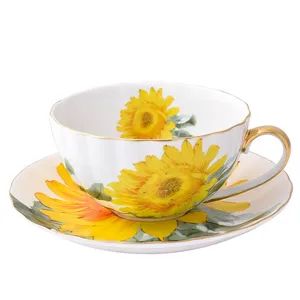 Ceramic Porcelain Coffee Cup Royal Sunflower Tea Cups and Saucers Sets - Sichuan Hongsenyue Technology Co., Ltd. - China