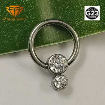 Fashion Jewelry Body Piercing Silver Jewelry G23 Solid Titanium Piercing with Stones Nose Ring Tpn026 - Shenzhen ShineMe Jewelry Co., Ltd. - China