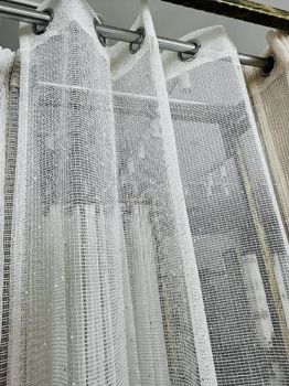 100 Polyester Yarn Dyed Spangle Linen Look Window Curtain - Shaoxing Honsam Textile Co., Ltd. - China