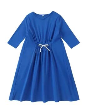 Cotton Navy Blue Solid Casual Clothing Boys Girls Family Matching Dress Set - Goldely Garment Import and Export Inc. - China