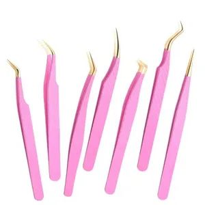 High Quality Pink Tweezers Eyelash Slanted Point Tip Eyelash Extension Eyelash Tweezers OEM Private Label Acceptable - QingDao Ariel Import & Export Co., Ltd - China