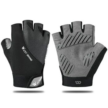 West Biking Yp0211196 Half Finger Cycling Gloves Lycra PU Leather Shock Absorbing Bike Motorcycle Mittens Black M - Colpoint Technology Limited - China