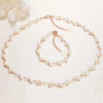 Pearl 2 Set Fine Jewelry Necklace Bracelet Fashion Jewelry Gold Shell Pearl Jewelry - Guangzhou Sunsmerald Technology Co., Ltd - China