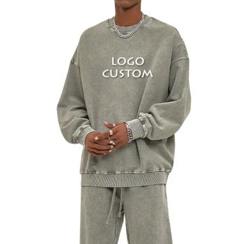 Autumn Winter 420g Batik Heavy Round Neck Mens Sweatshirt Casual Solid Color Washed Vintage Men's Sweatshirts Hoodies - Dongguan Flya Sports Goods Co., Ltd. - China