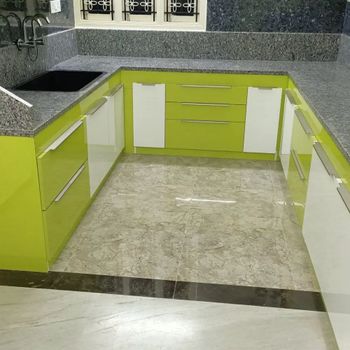 Modern PVC U Shape Modular Kitchen Material PVC Appearance Modern Texture Natural Wood Finish Type Polished Door Finishing - Asvinth Associates - India