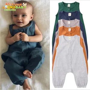 Simple Solid Color Baby Boys Girls' Sleeveless One-Piece Jumpsuits Kids Romper Bodysuit - Shanghai Hexuan Baby Products Co., Ltd. - China