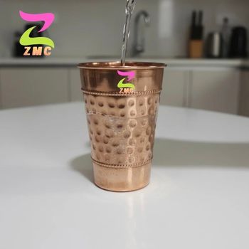 Hammered Copper Drinking Water Glass By Zee Metal Collection (300 ml) - Zee Metal Collection - India