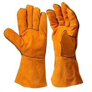 Custom Long Men Blue Cow Split Leather Industrial Welding Welder Safety Work Gloves Luvas Guante Cotton Liner Ab Grade - Linyi Golden Dragon Source Safety Technology Co., Ltd. - China