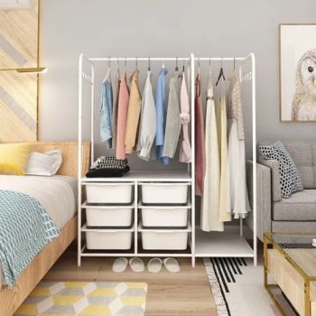 Maneuverable Coat Rack with Shelf & Fabric Bins for Home Use N.W. 5 Kg G.W. 5.7kg Color White Colour White Style Modern Cbm 0.0532 - Hebei Booming Furnishings Co., Ltd - China