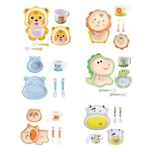 Bamboo Fiber Children Tableware Kids Plates and Bowls Biodegradable Baby Feeding Dishes 5PCS Cartoon Divided Plate Set - Jinjiang Chendai Yilai Craft Company - China