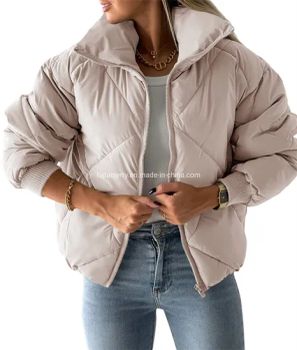 Womens Quilted Cropped Puffer Jacket Long Sleeve Full Zipper Pocketed Warm Short Bubble Coats - Fujian Jerry Garment Co., Ltd. - China