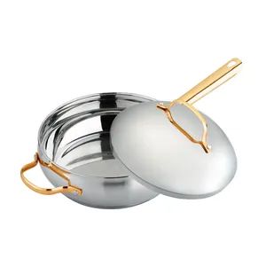 Factory Supplier Food Grade Round Kitchen Pans 26 Cm 316 Stainless Steel Frying Pan with Lid - Jiangmen Changshi Industry Co., Ltd. - China