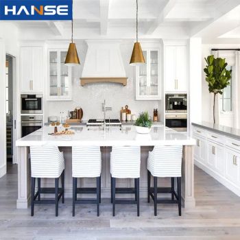 Cheap China Modern America Style Kitchen Cabinets Designs White Shaker Oak Soild Wood Kitchen Cabinet with Quartz Countertop - Foshan Hanse Industrial Co., Ltd. - China