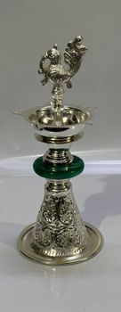 Aluminium Kerala Deep Color Silver Occasion Diwali Pack Size 1 Piece Lighting Type Oil Diya Shape Peacock Size/Diameter 26 - Decorative Handicrafts - India