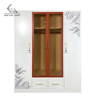Bedroom Furniture 4 Swing Doors Metal Wardrobe Hotel Steel Iron Printed Closet Wardrobe - Kemei Steel Cabinet Co., Ltd. - China