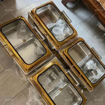 Other Hotel Commercial Restaurant Equipment 9L Rectangular Glass Lid Golden Chatfing Dishes Pour Buffet Food Warmer Luxury Chafing Dishes for Catering - Guangzhou Ruitu Co., Ltd. - China