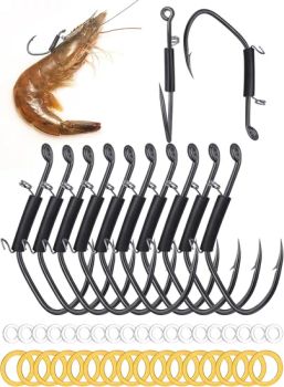 Fishing Hooks - Live Shrimp Fishing Hooks Premium Carbon Steel Barbed Hooks with 2 Sizes of Rubber Bands for Catfish and Bass, Strong Barbed Hooks Adapt to - Weihai Lotus Outdoor Co., Ltd. - China