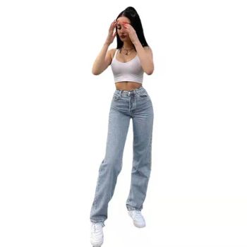 Wholesale Custom Fashion Girls Trousers Jeans Straight Stylish Womens Denim Pants - Anhui Hualongteng Clothing Co., Ltd. - China
