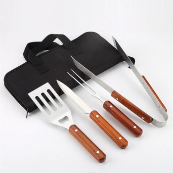 4PCS Wooden Handle BBQ Tools Set Stainless Steel Grilling Accessories - Hai Yang International Limited - China
