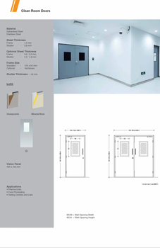 Stainless Steel Clean Room Doors Surface Finish Smooth Sealing System Integrated Operation Type Swing And Sliding Locking Mechanism Electro - Pranav Enterprises - India