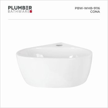 Cona Wall Hung Basin Color White Size 365 x 360 x 145mm Mount Type Wall Mounted Model Number PBW WHB 9116 Product Brand Plumber - Aagam Sanitation - India