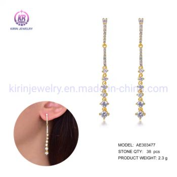 Chic Long Dangle Ear Cuff Stud Earrings Silver 925 CZ Gold Plated 1Y Nickel-Free MOQ30 - Zhuhai Kirin Jewelry Co., Ltd. - China