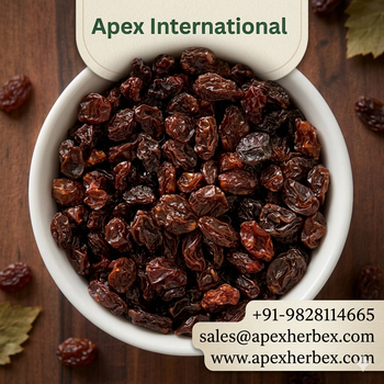 Brown Raisins, Brown Raisins bulk supplier from India Color Brown Texture Soft Shelf Life 2 Years Fat 0.5 G Per 100 G Max. Moisture (%) 20% - APEX INTERNATIONAL - India