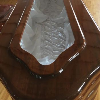 Manufacturers Coffin Casket Funeral Supplies Type Coffin Origin China Material Wood Interior Satin Color Dark Red Application - LANKAO YUANZHEN WOOD CO., LTD. - China
