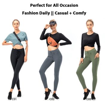Factory Wholesale Compression Drawstring Running Tights Athletic Leggings Activewear, Custom Black/Grey/Olive Green Gym Trousers Yoga Pants with Pocket - DONGGUAN TIANCHEN GARMENT TECHNOLOGY CO., LTD. - China
