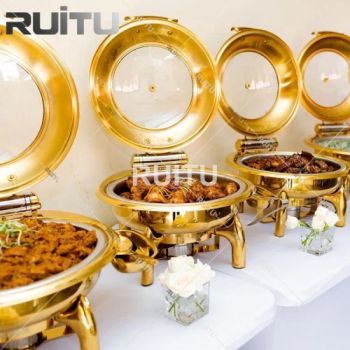 Other Hotel & Restaurant Supplies Buffet Accessories Stainless Steel Electric or Fuel Heating Food Warmer 6L Chaffing Dishes Catering Serving Gold Chafing Dish - Guangzhou Ruitu Co., Ltd. - China