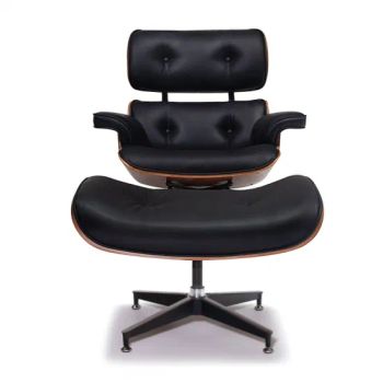 MID Century Plywood Lounge Chair Ottoman Genuine Aniline Leather Rose Palisander - Foshan Haiyue Furniture Co., Ltd. - China