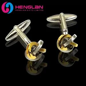 Gold and Silver Two-Tone Plated Twist Cufflink Origin China MOQ 50 Pairs Color Silver Style Elegant Pattern Twist Plating - Henglan Gifts Limited - China