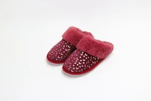 Shearling Scuff Fur Cushioned Indoor Slippers with Glitter Printing Bordeaux SA135A-03 - SST TRADING CO., LTD. - China