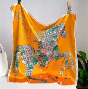 Women Stylish Square Neck Scarves 70cm/27in Designer Custom Printing Luxury Brand Head Hair Ties Silk Scarf - Putian Licheng Blannina Jewelry Co., Ltd. - China
