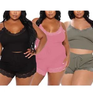 Latest Solid Color Short Pants Sleeveless Milk Shredded Suspender Womens 2021 2 Piece Plus Size Set - Jinjiang Superstarer Import & Export Co., Ltd. - China