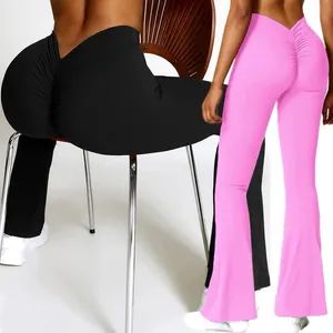 Factory Custom Logo High Quality Activewear Troursers V Back Flared Yoga Pants for Women, Gym Running Sports Dress Leggings with Scrunch Butt - DONGGUAN TIANCHEN GARMENT TECHNOLOGY CO., LTD. - China