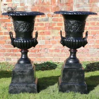 Garden Decorative Large Modern Art Round Black Cast Iron Outdoor Flowerpots - Quyang Blue Ville Landscaping Sculpture Co., Ltd. - China