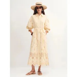Design Leisure Women Summer Dress Wholesale Brand Embroidery Fabric MID Loose Fit Women Shirt Dress for Casual Official Wear - Jiaxing Layo Imp. & Exp. Group Co., Ltd. - China