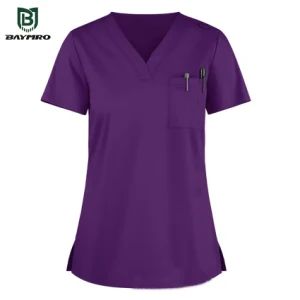 Purple 100% Cotton Short Sleeves Medical Clothing Uniforms Hospital Scrubs - Baymro Safety China Co., Ltd. - China