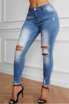 Wholesale Stretch Blue Wash Girls Denim Jeans Ripped Women Trousers - Anhui Hualongteng Clothing Co., Ltd. - China