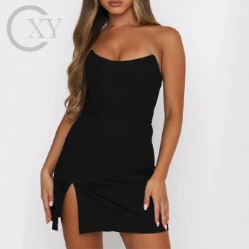Elegant Strapless Mini Dress with Bust Boning and Side Split Style Sexy Pattern Solid Season Summer Occasion Party Neckline - Dongguan Xiuyu Fashion Garment Co., Ltd. - China