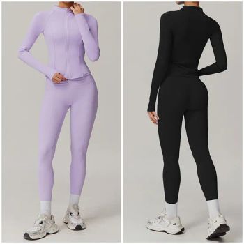 Tz9141-1 Coat and Leggings Sets Women High Stretchy Skin-Hugging Legs Durable Material Lightweight Construction Easy Care Ideal for Yoga Sets - Hangzhou Shangyou Apparel Co., Ltd. - China