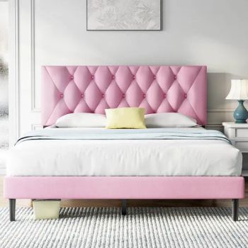 Queen Bed Frame with Adjustable Headboard, Linen Fabric Wrap, Strong Frame and Wooden Slats Support - FOSHAN YEXUAN FURNITURE MANUFACTURE CO.LTD - China