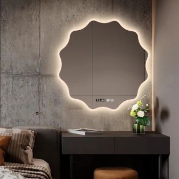 Alien-Flower-Shaped Smart Bathroom Mirror with LED Lighting, Touchscreen & Anti-Fog Function Wall-Mounted Round Makeup Mirror for Washroom & Toilet - Ningbo Joys Tech Co., Ltd. - China