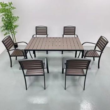 Outdoor Furniture Brushed Aluminum Frame Plastic Wood Restaurant Patio Outdoor Tables and Chairs Set - Guangzhou Shunyi Outdoor Products Co.,Ltd - China