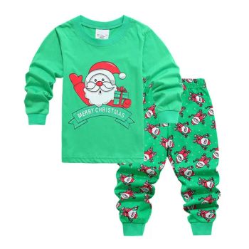 Santa Claus Green Customized Christmas Day Pajama Set Girls' Boy Children's Long Sleeve Casual Print Style - Chengdu Pandaer International Trade Co., Ltd. - China