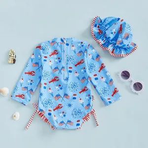 Baby Girl Rash Guard Swimsuit Long Sleeve Checkered Zipper Bathing Suit One Piece Swimwear Beach Wear - Guangzhou Fujia Energy Technology Co., Ltd - China