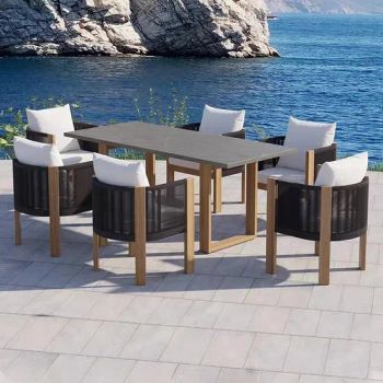 Nordic Outdoor Tables and Chairs Hotel Restaurant Leisure Villa Sun Room Courtyard Garden Teak Rattan Tables and Chairs - Foshan Zhechengju Furniture Co., Ltd - China