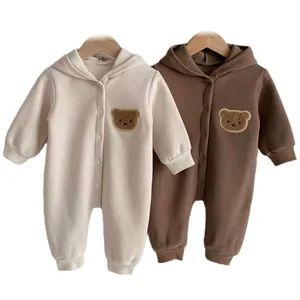 Kids Wear New Long Sleeves and Pants Warm Baby Bodysuit Embroidered Bear Baby Romper Winter Thick Hooded Romper for Baby Clothes - ZHENGZHOU COLORTEX PRINTING & DYEING CO.,LTD - China
