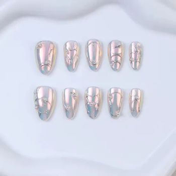 Iridescent Pink 3D Nail Tips with Stylish Metal Beads - Pingxiang Yoken Import & Export Trading Co., Ltd. - China